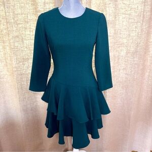 Eliza J Tiered Ruffle Knit Dress in Hunter Green Size 4